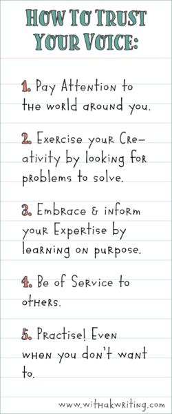 How to Trust Your Voice: Pay Attention, Exercise your Creativity, Embrace & Inform your Expertise, Be of Service & PRACTISE!