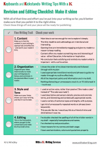 Revising and Editing Checklist | Free Printable | With a K Writing Services | Writing Coach | Kris WIndley