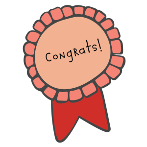 An illustration of a red ribbon with the word, "Congrats!" printed on it.